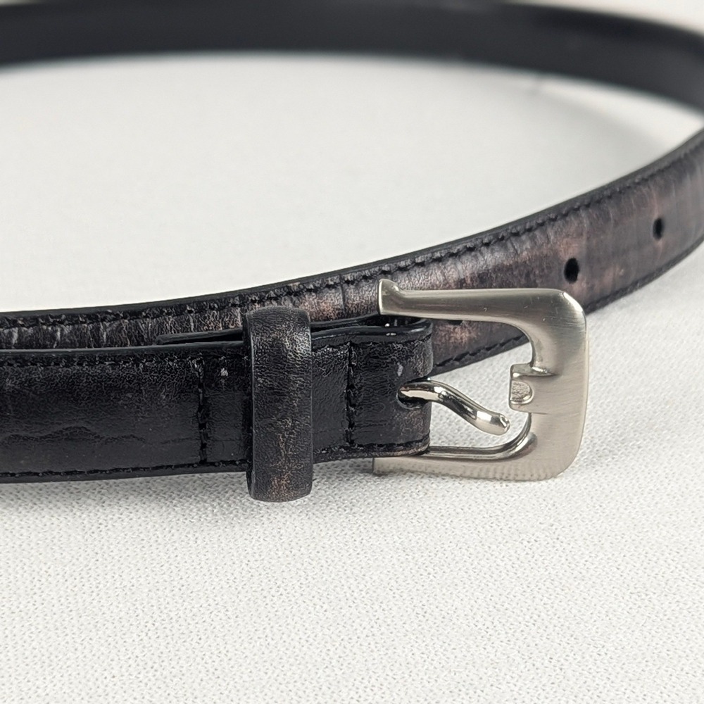 Etienne Aigner Black Leather Skinny Belt Silver Horseshoe Buckle Large C313R